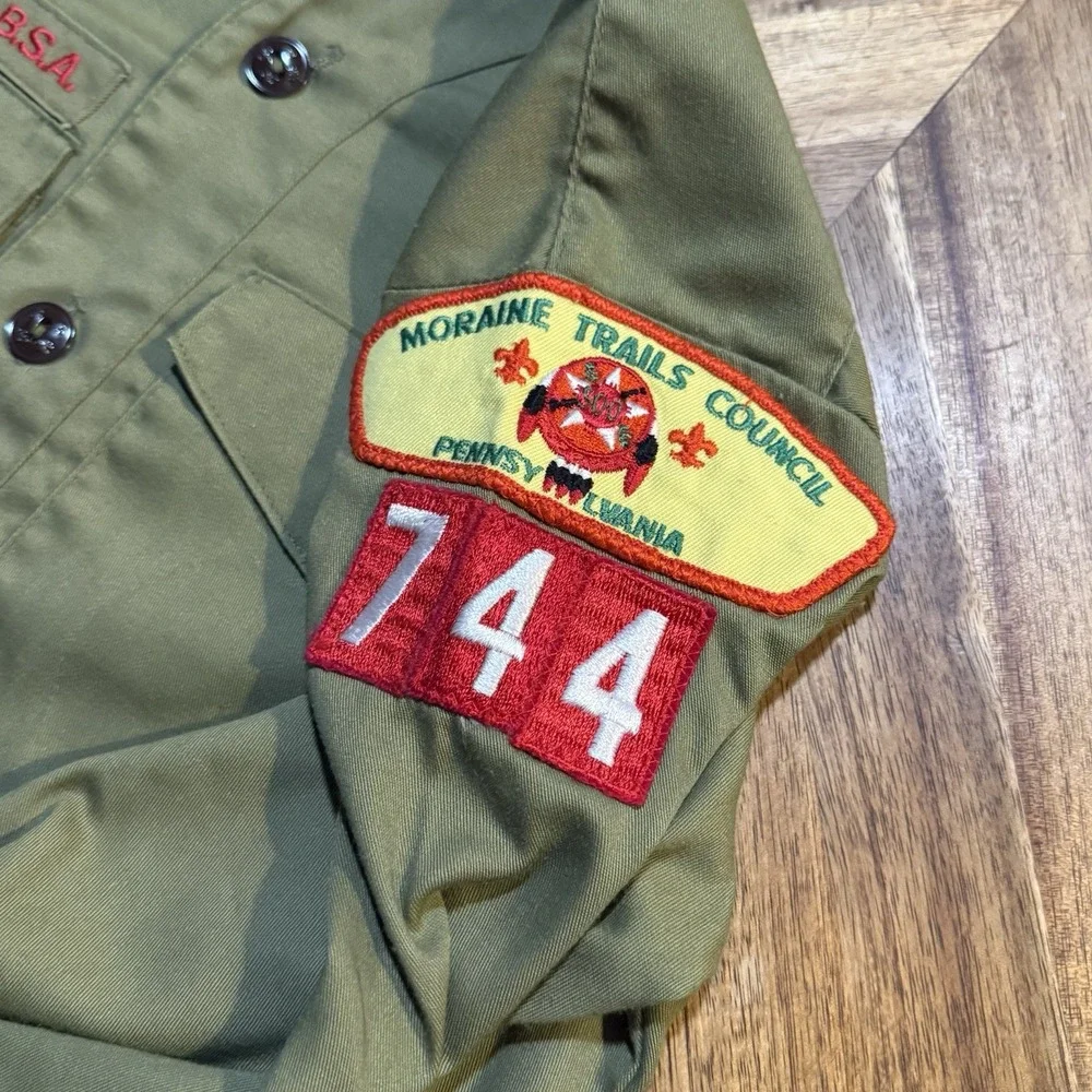 Boy Scouts BSA Shirt Uniform Long Sleeve Vintage‎ 77 Moraine Counsil Pa 12 Neck